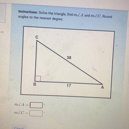 Instructions: Solve the triangle, find mA and mZC.