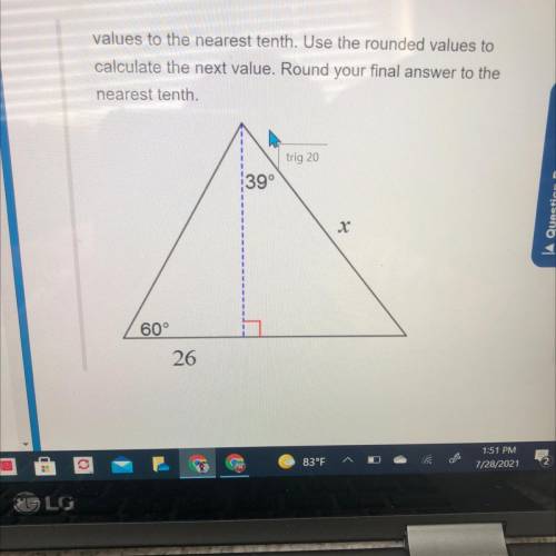 Find the length of the side labels x round intermediate values to the nearest tenth