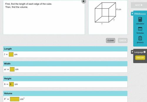 First, find the length of each edge of the cube.
Then, find the volume.