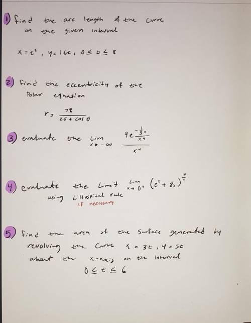 Need help finding answers for these calculus questions...​