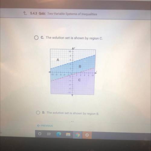 Identify the graph and describe the solution set of this system of inequalities.

y> 1/3x+5
y&l