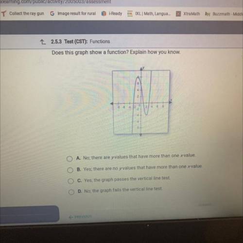 Does this graph show a function? Explain how you know.

• C. Yes; the graph passes the vertical li