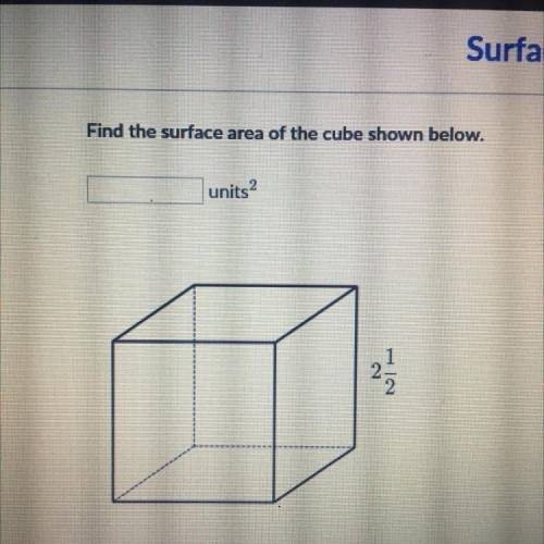 Find the surface area of the cube shown below.
units?
2 1/2