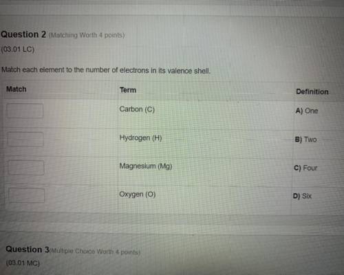 Match electrons answer help