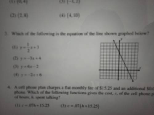 Which of the following points is the equation of the line shown graphed below?