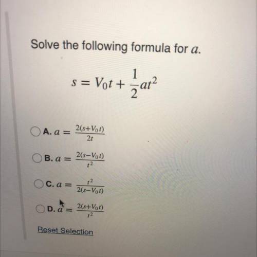 Solve the following formula for a.