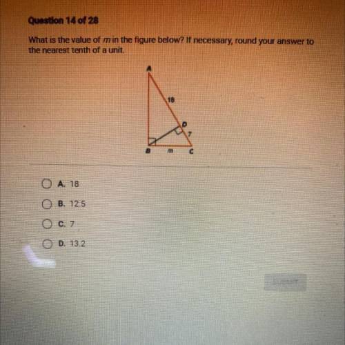 What is the value of m in the figure below? If necessary, round your answer to

the nearest tenth