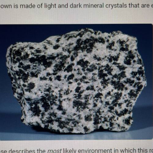 The rock shown is made of light and dark mineral crystals that are evenly

distributed
Which phras