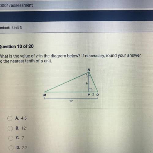 What is the value of h in the diagram below? If necessary, round your answer

to the nearest tenth