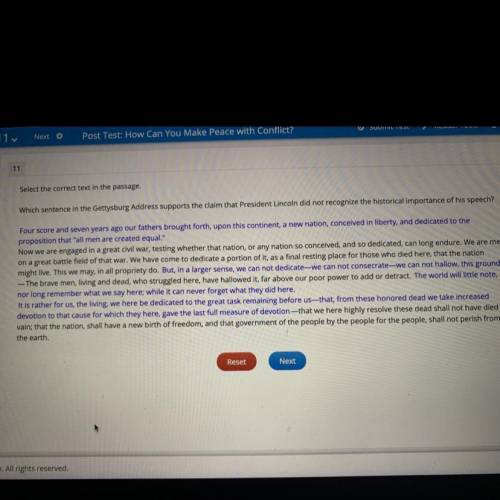 Select the correct text in the passage.

Which sentence in the Gettysburg Address supports the cla