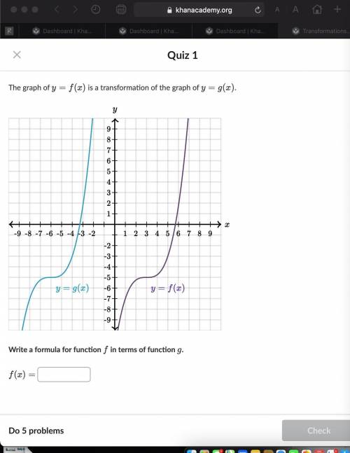 The graph of y=f(x) is a transformation of the graph y=g(x)

Write a formula for function f in ter