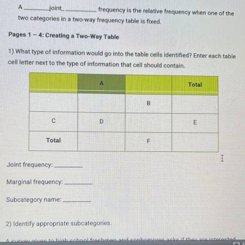 1) What type of information would go into the table cells identified? Enter each table

cell lette