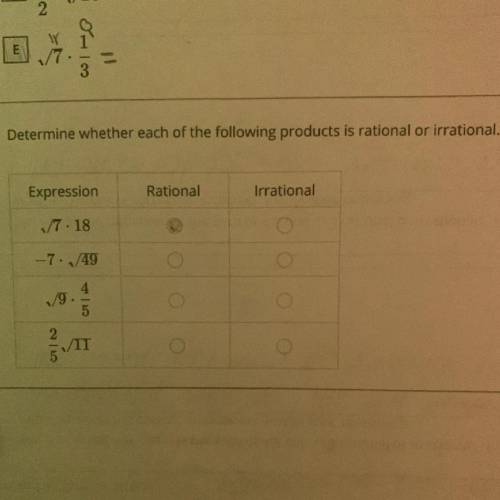 Determine whether each of the following products is rational or irrational.

Expression
Rational
I