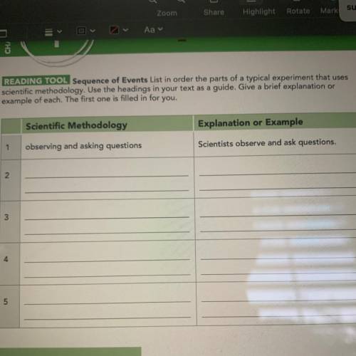 READING TOOL Sequence of Events List in order the parts of a typical experiment that uses

scienti