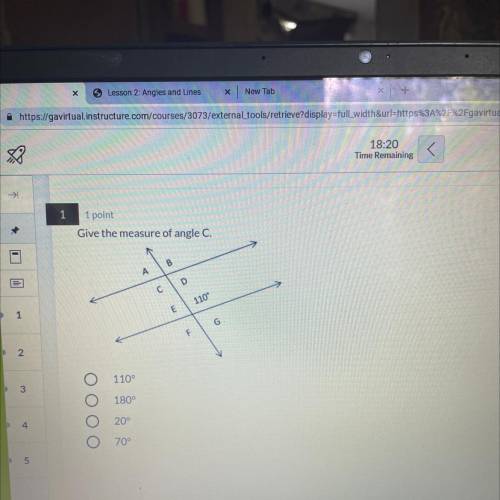 Give the measure of angle C.
B
A
D
С
110°
E
G
F