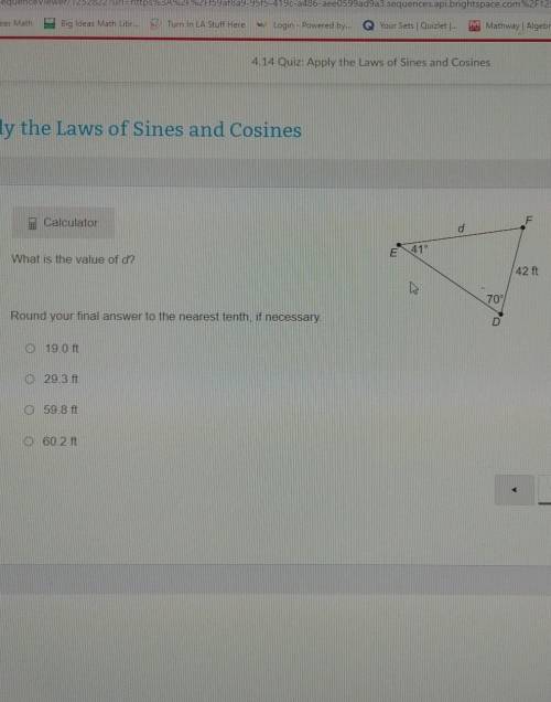 What is the measure of d? round your final answer to the nearest tenth, if necessary.​