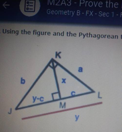 use the figure and the Pythagorean theorem we can write two equations which both equal x^2 : x ^2 =