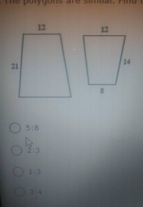 The polygons are similar. find the scale factor of the smaller figure to the larger figure