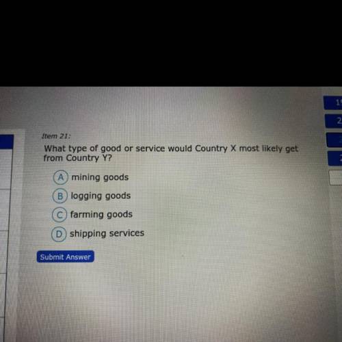 What type of good or service would Country X most likely get from Country Y?

A) mining goods
B) l