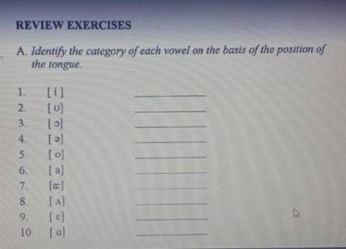 A. Identify the category of each vowel on the basis of the position of the tongue.​