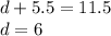 d + 5.5=11.5\\d=6