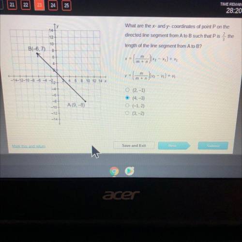 What are the x- and y-coordinates of point P on the

directed line segment from A to B such that P