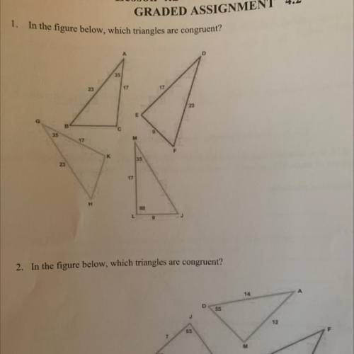 In the figures in questions 1 & 2, which triangles are congruent.
