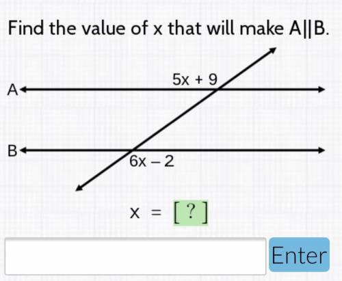 Geometry question. Parallel lines. “Find value of x that will make A||B”