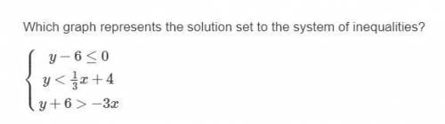 Which graph represents the solution set to the system of inequalities?

p.s. i didn't mean to clic