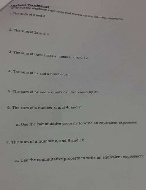PLEASE HELP ME!! algebraic terminology​