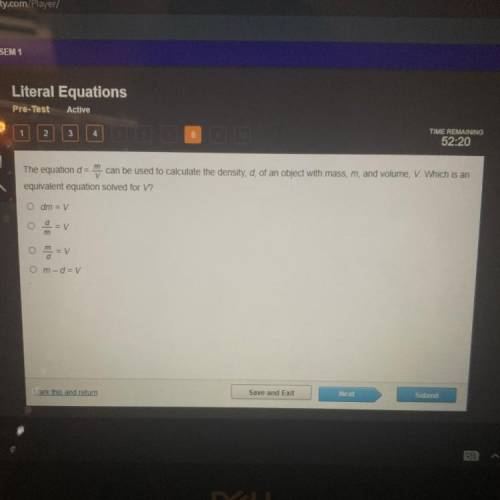 The equation de mon can be used to calculate the density, d, of an object with mass, m, and volume,