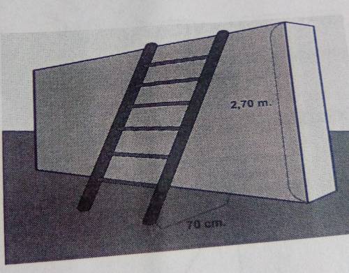 A ladder rests on a wall 2.7 meters high, the distance between the base of the ladder and the wall