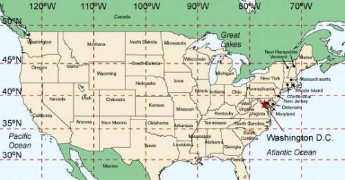 According to the map, what state can be found at 45º N, 120º W?

A. Oregon
B. Washington
C. Maine