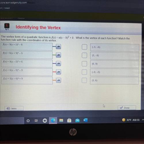 The vertex form of a quadratic function is f(x) = a(x - h)2 + k. What is the vertex of each functio