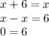 x + 6 = x \\ x - x = 6 \\ 0 = 6