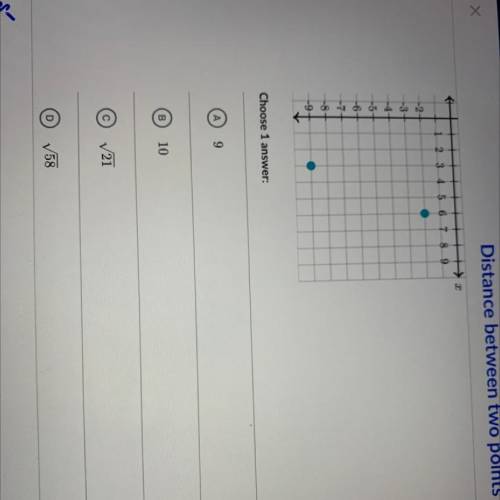 What is the distance between the points 
Choose 1