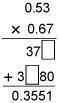 What number should go in the empty boxes to complete the calculation for finding the product of 0.5