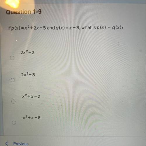 Lfp(x)=x2+2x-5 and qx)=x-3, what is p(x) - q\x)?