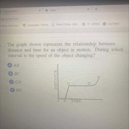 1

The graph shown represents the relationship between
distance and time for an object in motion.