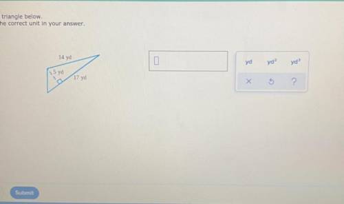 Find the area of the triangle below. Be sure to include he correct unit answer.

PLEASE HELP ME!