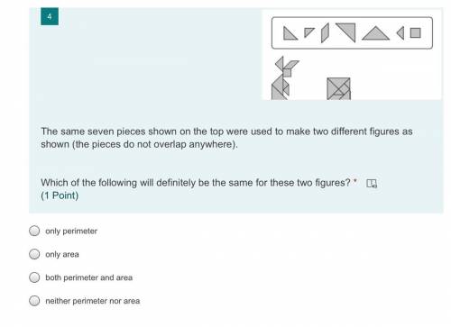 The same seven pieces shown on the top were used to make two different figures as shown (the pieces