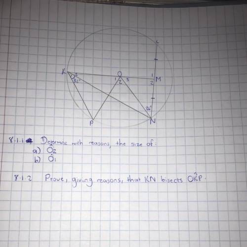 Solve for angle ô1 and ô2. Prove that KN bisects OKP