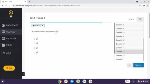 Which expression is equivalent to 4^7/8 /4^1/4? Choose One answer only

A. 4^5/8
B. 4^9/8
C. 4^6/4