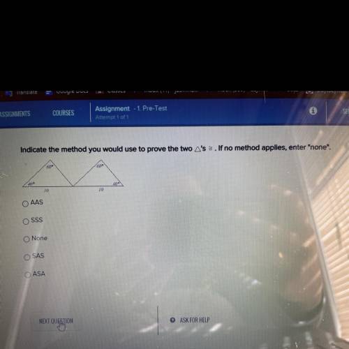 Indicate the method you would use to prove the two A's . If no method applies, enter none.

cje