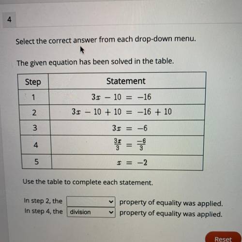 Plz help!! Select the correct answer from each drop-down menu.

The given equation has been solved