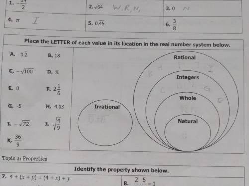 Directions: Place the LETTER of each value in its location in the real number system below.