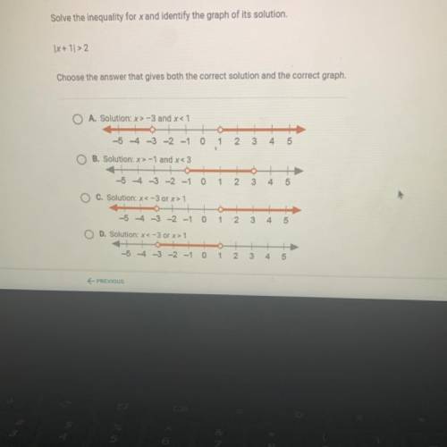 Multiple choice

 Picture included 
Solve the inequality for x and identify the graph of its solut