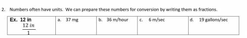 Numbers often have units. We can prepare these numbers for conversion by writing them as fractions.