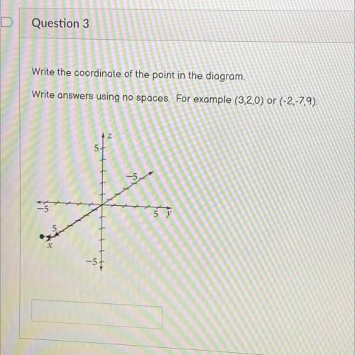 Write the coordinate of the point in the diagram.

Write answers using no spaces. For example (3,2