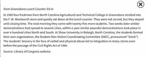 According to the text, what were the effects of the Greensboro lunch counter sit-ins?

A) addition